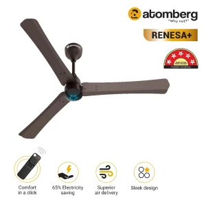atomberg Renesa+ BLDC Ceiling Fan with Remote Control | BEE 5 star Rated Energy Efficient Ceiling Fan | High Air Delivery with LED Indicators | 2+1 Year Warranty - Earth Brown, 1200 mm