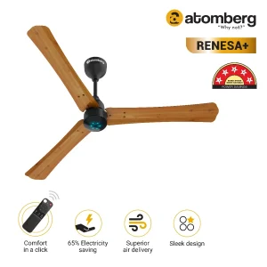 atomberg Renesa+ BLDC Ceiling Fan with Remote Control | BEE 5 star Rated Energy Efficient Ceiling Fan | High Air Delivery with LED Indicators | 2+1 Year Warranty - Sand Grey, 1400 mm