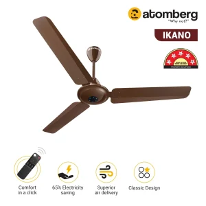 Atomberg Ikano BLDC Ceiling Fan with Remote Control | BEE 5 star Rated Energy Efficient Ceiling Fan | High Air Delivery with LED Indicators | 2+1 Year Warranty - Gloss Brown, 1200 mm