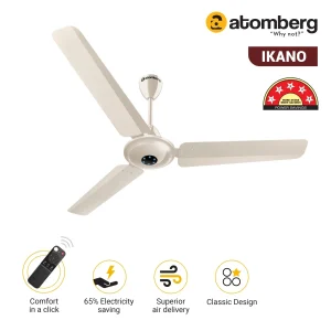 Atomberg Ikano BLDC Ceiling Fan with Remote Control | BEE 5 star Rated Energy Efficient Ceiling Fan | High Air Delivery with LED Indicators | 2+1 Year Warranty - Gloss Ivory, 1200 mm