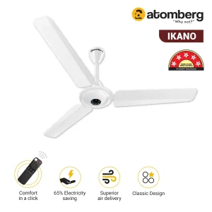 Atomberg Ikano BLDC Ceiling Fan with Remote Control | BEE 5 star Rated Energy Efficient Ceiling Fan | High Air Delivery with LED Indicators | 2+1 Year Warranty - Gloss White, 1200 mm