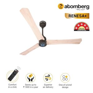 atomberg Renesa+ BLDC Ceiling Fan with Remote Control | BEE 5 star Rated Energy Efficient Ceiling Fan | High Air Delivery with LED Indicators | 2+1 Year Warranty - Natural Oakwood, 1200 mm