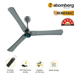 atomberg Renesa+ BLDC Ceiling Fan with Remote Control | BEE 5 star Rated Energy Efficient Ceiling Fan | High Air Delivery with LED Indicators | 2+1 Year Warranty - Sand Grey, 1200 mm