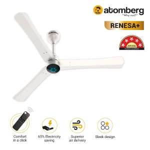 atomberg Renesa+ BLDC Ceiling Fan with Remote Control | BEE 5 star Rated Energy Efficient Ceiling Fan | High Air Delivery with LED Indicators | 2+1 Year Warranty - Pearl White, 1200 mm