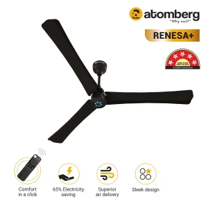 atomberg Renesa+ BLDC Ceiling Fan with Remote Control | BEE 5 star Rated Energy Efficient Ceiling Fan | High Air Delivery with LED Indicators | 2+1 Year Warranty - Earth Brown, 1400 mm