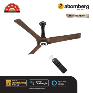 atomberg Aris Starlight BLDC Ceiling Fan with Underlight, IoT & Remote Control | Smart Fan with Noiseless Operation - Dark Teakwood, 1200 mm