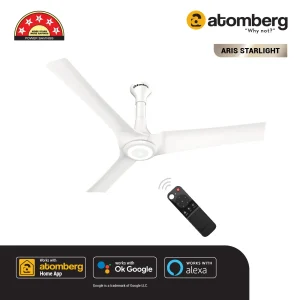 atomberg Aris Starlight BLDC Ceiling Fan with Underlight, IoT & Remote Control | Smart Fan with Noiseless Operation - Marble White, 1200 mm