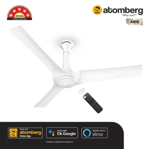 atomberg Aris BLDC Ceiling Fan with IoT & Remote Control | Smart Fan with Noiseless Operation - Marble White, 1200 mm