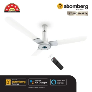 atomberg Studio Smart+ BLDC Ceiling Fan with IoT & Remote | BEE 5 star Rated Energy Efficient Ceiling Fan | High Air Delivery with LED Indicators | 2+1 Year Warranty - Marble White, 1200 mm