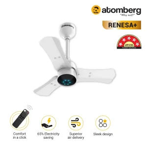 atomberg Renesa+ BLDC Ceiling Fan with Remote Control | BEE 5 star Rated Energy Efficient Ceiling Fan | High Air Delivery with LED Indicators | 2+1 Year Warranty - Pearl White, 600 mm