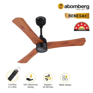 atomberg Renesa+ BLDC Ceiling Fan with Remote Control | BEE 5 star Rated Energy Efficient Ceiling Fan | High Air Delivery with LED Indicators | 2+1 Year Warranty - Golden Oakwood, 900 mm