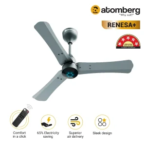 atomberg Renesa+ BLDC Ceiling Fan with Remote Control | BEE 5 star Rated Energy Efficient Ceiling Fan | High Air Delivery with LED Indicators | 2+1 Year Warranty - Sand Grey, 900 mm