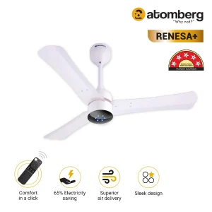 atomberg Renesa+ BLDC Ceiling Fan with Remote Control | BEE 5 star Rated Energy Efficient Ceiling Fan | High Air Delivery with LED Indicators | 2+1 Year Warranty - Pearl White, 900 mm
