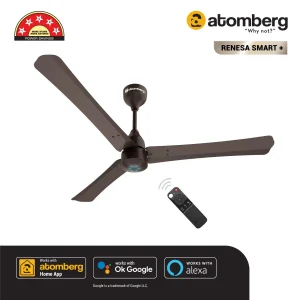 atomberg Renesa Smart+ BLDC Ceiling Fan with IoT & Remote | Energy Efficient Ceiling Fan | High Air Delivery with LED Indicators - Earth Brown, 1200 mm