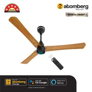atomberg Renesa Smart+ BLDC Ceiling Fan with IoT & Remote | Energy Efficient Ceiling Fan | High Air Delivery with LED Indicators - Golden Oakwood, 1200 mm