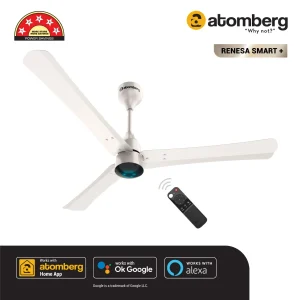 atomberg Renesa Smart+ BLDC Ceiling Fan with IoT & Remote | Energy Efficient Ceiling Fan | High Air Delivery with LED Indicators - Pearl White, 1200 mm